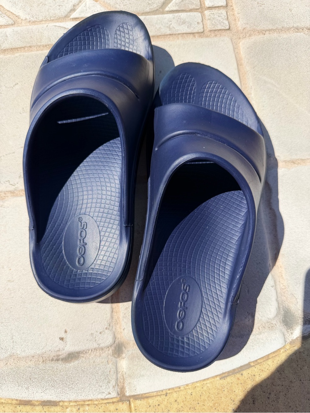 OOFOS Navy Blue Slide Sandals